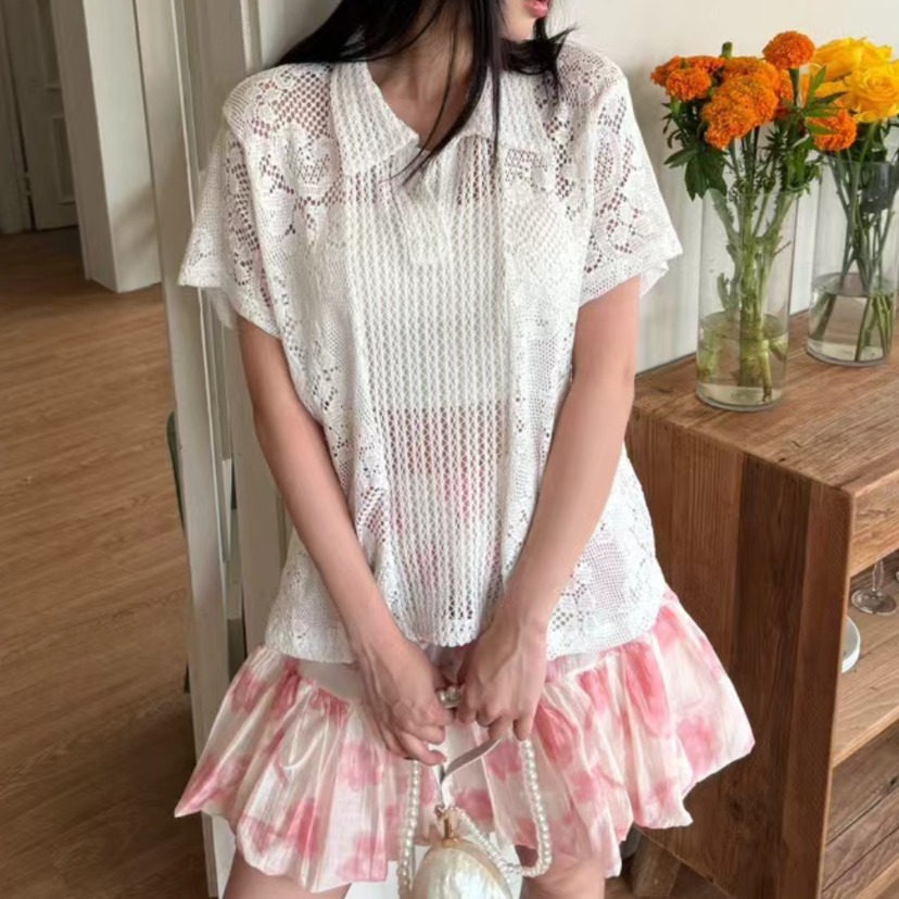 Retro  Collar Lace Shirt Women - مراجعة Summer Clothing Online Shopping وسعره