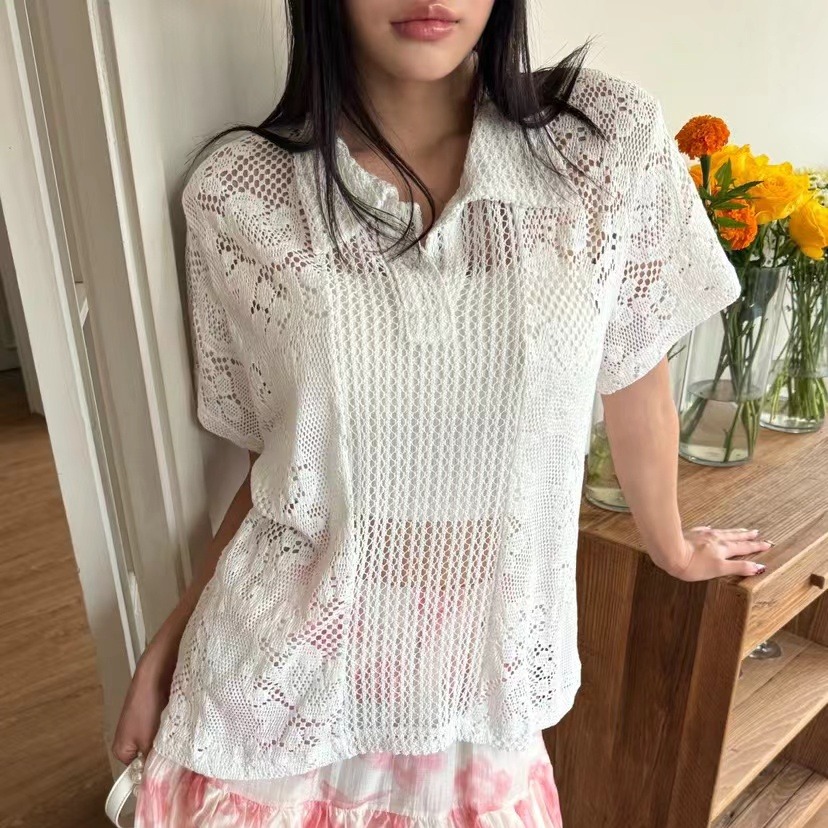 Retro  Collar Lace Shirt Women - مراجعة Summer Clothing Online Shopping وسعره