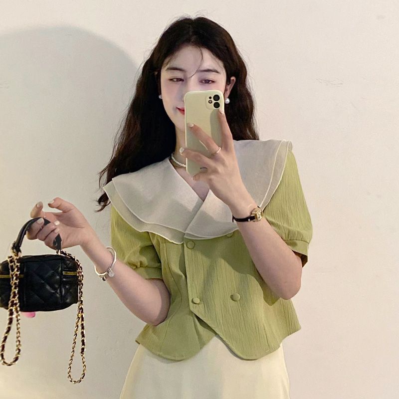 Contrast Patchwork Button Ruff - مراجعة Summer Clothing Layering وسعره